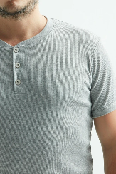 ERDEM İÇ GİYİM Erdem Gri Düğmeli Kaşkorse Tişört 1125 - Resim 4