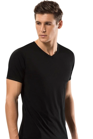 ERDEM İÇ GİYİM Erdem Siyah Gold Modal V Yaka Tişört ürün görseli
