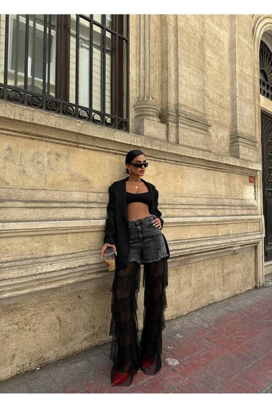 Tasarım Pinterst Model Kot Pantolon Jeans İthal Kumaş Kalite Palazzo Pantolon - 11