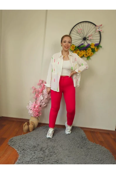Krep Kumaş Fuşya Dar Paça Pantolon - 2