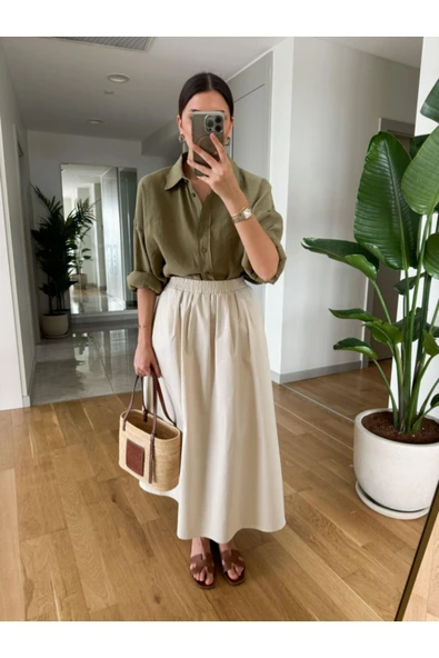 Siyah Beli Lastikli Poplin Yandan Cepli Etek - 6