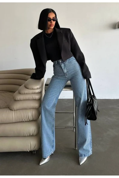 Tasarım Pinterst Model Kot Pantolon Jeans İthal Kumaş Kalite Palazzo Pantolon - Resim 4