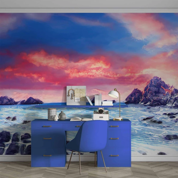 Dalgalı Deniz Kayalık Manzaralı Duvar Kağıdı - Resim 4