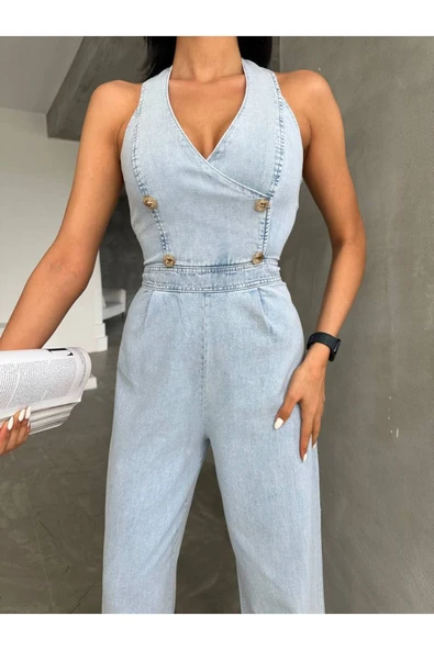 Tasarım İthal Kot Tulum Denim Tulum - Resim 10