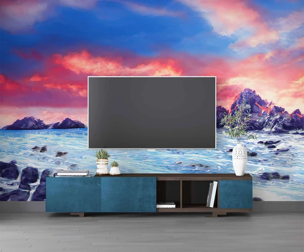 Dalgalı Deniz Kayalık Manzaralı Duvar Kağıdı - Resim 3