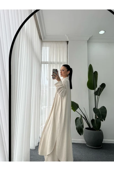 Kimono Takın Uzun Maxi Boy Gömlek Pantolonlu Takım - 4