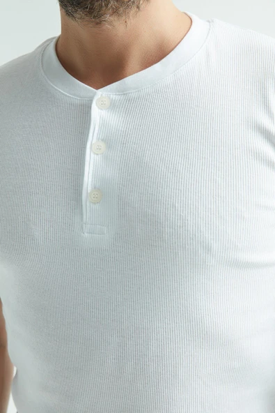 ERDEM İÇ GİYİM Erdem Beyaz Düğmeli Kaşkorse Tişört 1125 - Resim 5