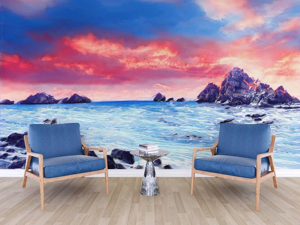 Dalgalı Deniz Kayalık Manzaralı Duvar Kağıdı - Resim 6