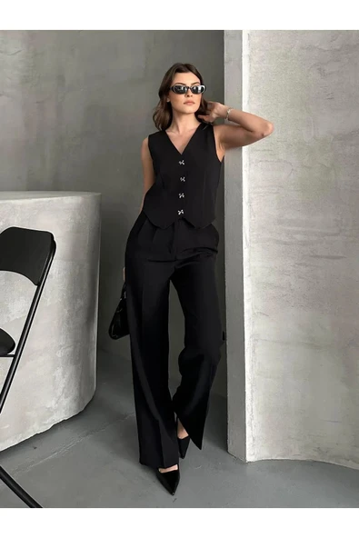 Kurdele Düğmeli Tasarım Yelek Pantolon Takım Premium Kalite - 4
