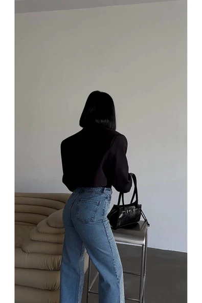 Tasarım Pinterst Model Kot Pantolon Jeans İthal Kumaş Kalite Palazzo Pantolon - Resim 8