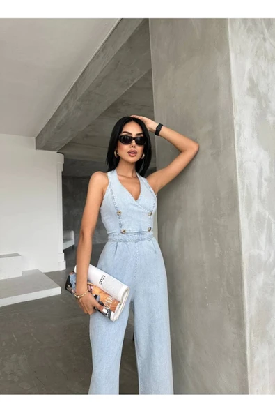 Tasarım İthal Kot Tulum Denim Tulum - Resim 2