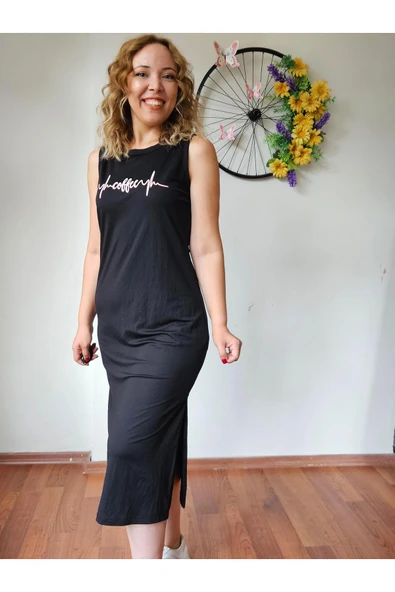 Kalın Askılı Yırtmaçlı Elbise - 6
