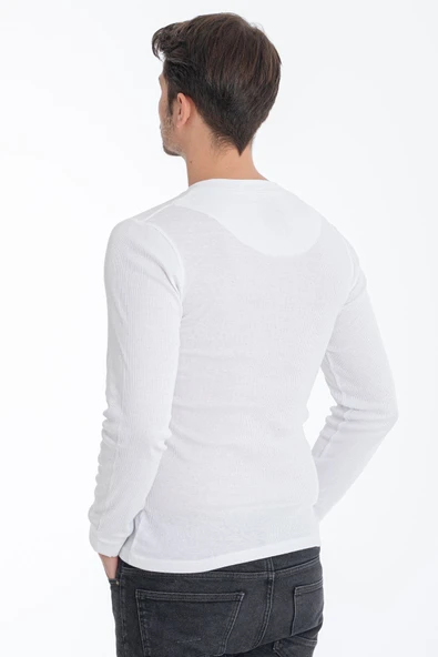 ERDEM İÇ GİYİM Erdem Beyaz Düğmeli Kaşkorse Uzun Kollu Tişört 1126 - Resim 5