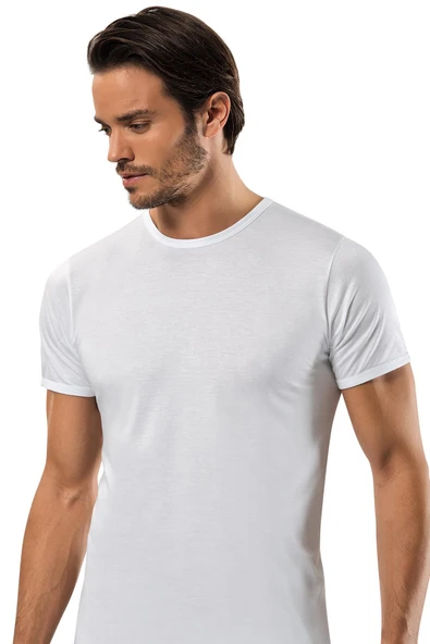 ERDEM İÇ GİYİM Erdem Beyaz Gold Modal 0 Yaka T-shirt 1552 - 1