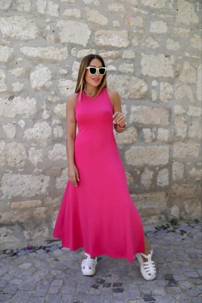 Yeşil Arkası Çapraz Yırtmaçlı Maxi Boy Elbise - 2