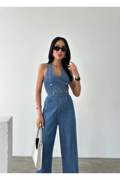 Tasarım İthal Kot Tulum Denim Tulum - Resim 5