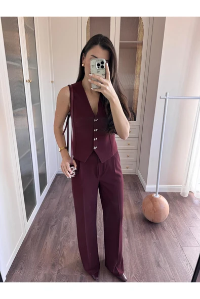 Kurdele Düğmeli Tasarım Yelek Pantolon Takım Premium Kalite ürün görseli
