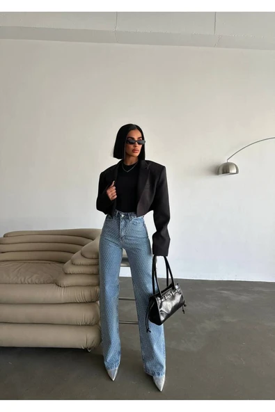 Tasarım Pinterst Model Kot Pantolon Jeans İthal Kumaş Kalite Palazzo Pantolon - Resim 12