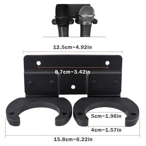 Powermaster PM-26938 Duvara Monte Çift Mikrofon Tutucu Askı Metal Gövde - 3