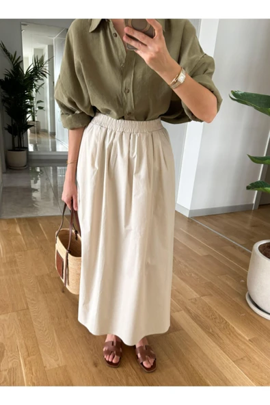 Siyah Beli Lastikli Poplin Yandan Cepli Etek - 4