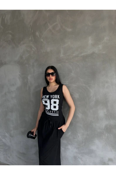 İthal Kompak Süprem Kumaş Baskılı Maxı Boy Elbise Bluz Etek Görünümlü - Resim 7