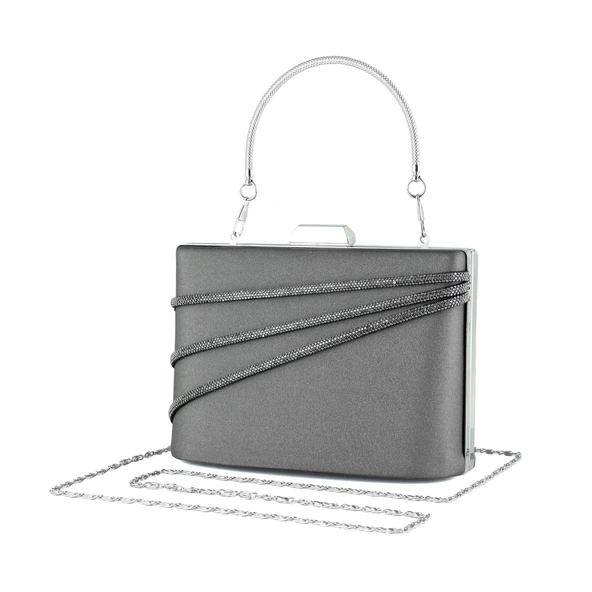 Erkan Saçmacı Antrasit Saten Taşlı Gümüş Metal Saplı Zincir Askılı Abiye Çanta - 2