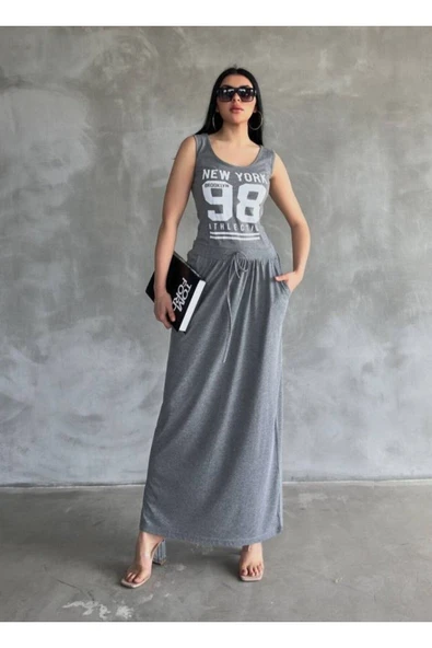 İthal Kompak Süprem Kumaş Baskılı Maxı Boy Elbise Bluz Etek Görünümlü ürün görseli