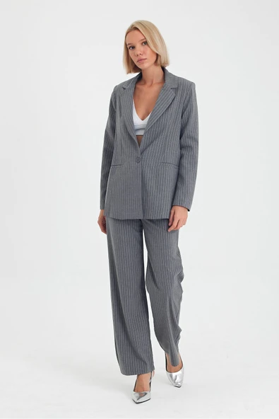 Ekru Renk Premium Boy Fit Kadın Pantolon Kolsuz Ceket Yelek Takımı Atlas Kumaş - Resim 2