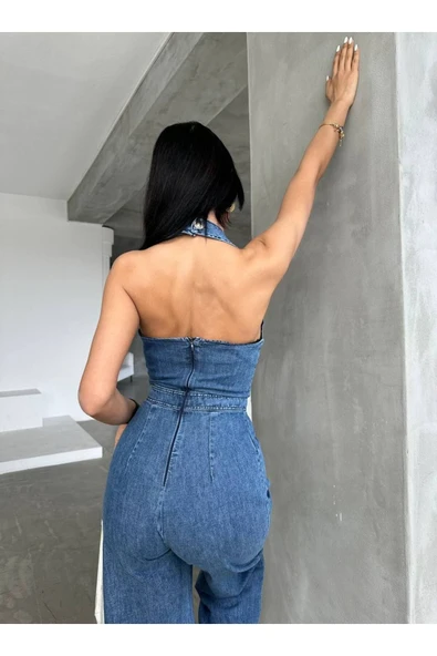 Tasarım İthal Kot Tulum Denim Tulum - Resim 7
