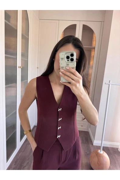 Kurdele Düğmeli Tasarım Yelek Pantolon Takım Premium Kalite - Resim 2