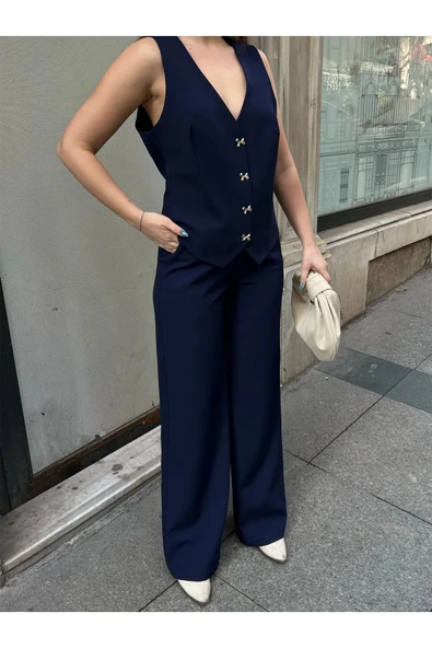 Kurdele Düğmeli Tasarım Yelek Pantolon Takım Premium Kalite - Resim 5