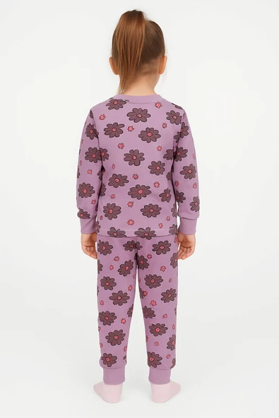 Purple Flower Desenli Kız Çocuk  Pijama Takımı - Resim 7