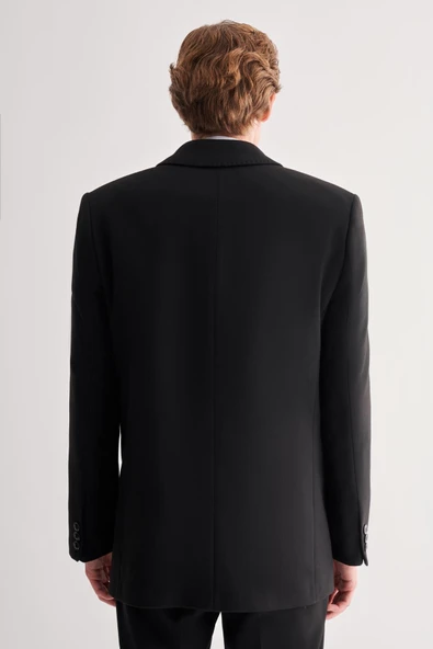 Siyah Kaşe Bebe Yaka Kapitoneli Astar Comfort Fit Rahat Kesim Klasik Kaban 1008245161 - 5