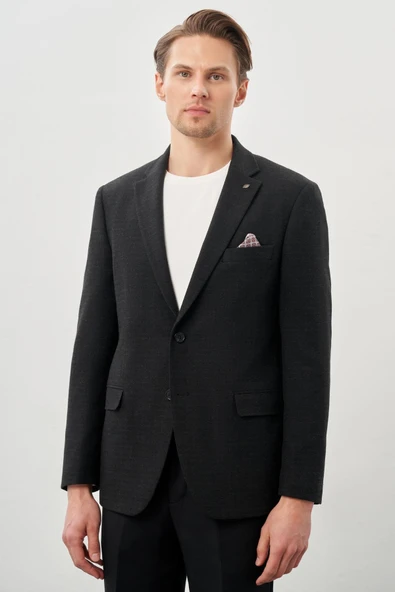 Koyu Antrasit Desenli Örme Mono Yaka Tam Astar Esnek 6 Drop Comfort Fit Casual Ceket 1002245164 ürün görseli