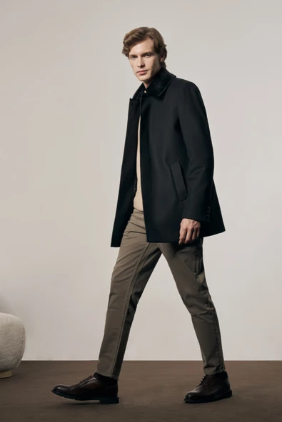 Siyah Kürklü Yaka Classic Comfort Fit Esnek Kaban 1008255163 - 3