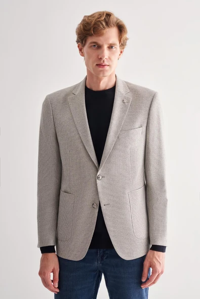 Gri Mono Yaka Desenli Örme Astarlı Çift Yırtmaç Esnek 4 Drop Comfort Fit Classic Ceket 1002255112 ürün görseli
