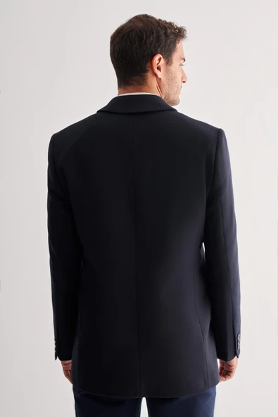 Koyu Lacivert Kaşe Bebe Yaka Kapitoneli Astar Comfort Fit Rahat Kesim Klasik Kaban 1008245161 - 5