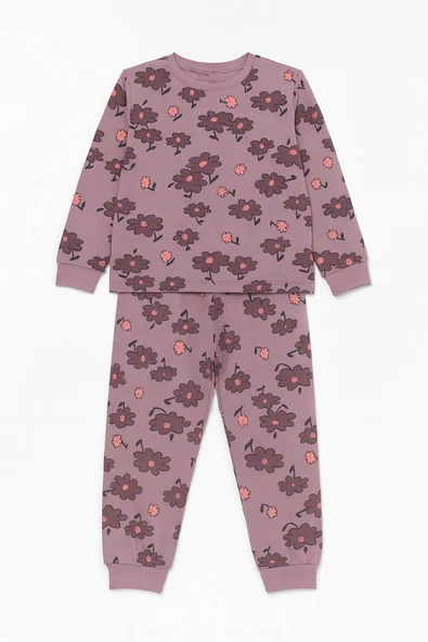 Purple Flower Desenli Kız Çocuk  Pijama Takımı - Resim 5