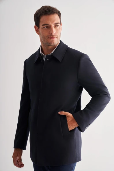 Koyu Lacivert Kaşe Bebe Yaka Kapitoneli Astar Comfort Fit Rahat Kesim Klasik Kaban 1008245161