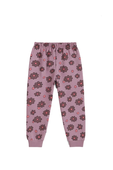 Purple Flower Desenli Kız Çocuk  Pijama Takımı - Resim 4