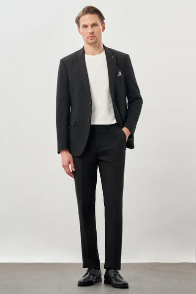 Koyu Antrasit Desenli Örme Mono Yaka Tam Astar Esnek 6 Drop Comfort Fit Casual Ceket 1002245164 - Resim 2