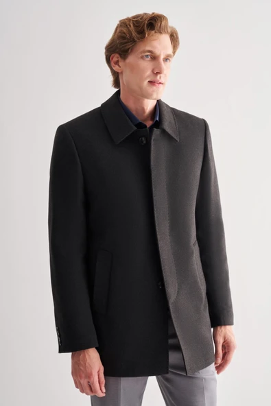 Koyu Antrasit Kaşe Bebe Yaka Kapitoneli Astar Comfort Fit Rahat Kesim Klasik Kaban 1008245161 ürün görseli