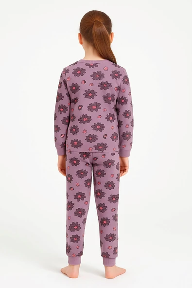 Purple Flower Desenli Kız Çocuk  Pijama Takımı - Resim 6