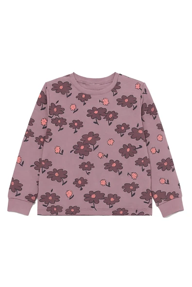 Purple Flower Desenli Kız Çocuk  Pijama Takımı - Resim 3