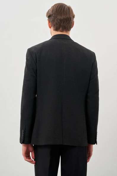 Koyu Antrasit Desenli Örme Mono Yaka Tam Astar Esnek 6 Drop Comfort Fit Casual Ceket 1002245164 - Resim 5