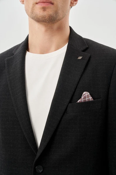Koyu Antrasit Desenli Örme Mono Yaka Tam Astar Esnek 6 Drop Comfort Fit Casual Ceket 1002245164 - Resim 4
