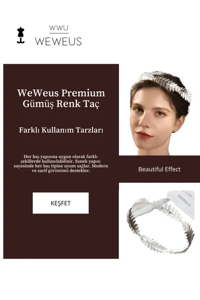 Weweus Kadın Yaprak Gümüş Renk Parlak Lüks Taç - 3