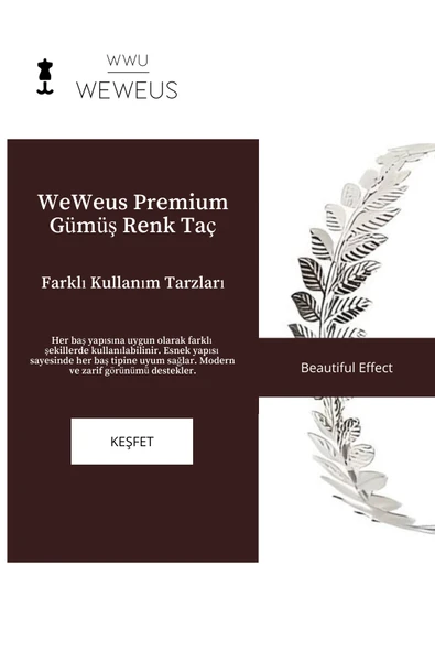 Weweus Kadın Yaprak Gümüş Renk Parlak Lüks Taç - 2