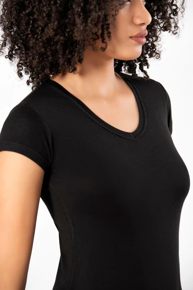 Weweus Siyah Kadın Süper Ince Doğal Bambu Lüks Tişört 2315 ürün görseli