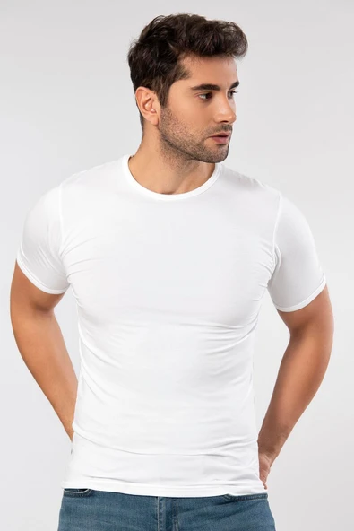 ERDEM İÇ GİYİM Weweus Erkek Beyaz Süper Ince Doğal Bambu Lüks Tişört 1130 - Resim 5